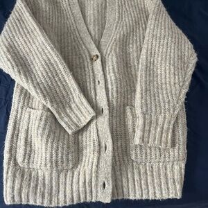 Cozy Cream Ribbed Button- Front Women's Cardigan Sweater